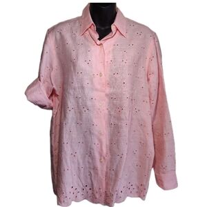 Ralph Lauren 100% Linen Pink Eyelet Button Down Shirt